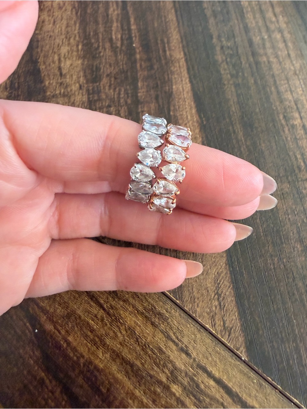 Two Swarovski Clear Marquise Crystal Eternity Rings - Silver & Rose Gold Tones